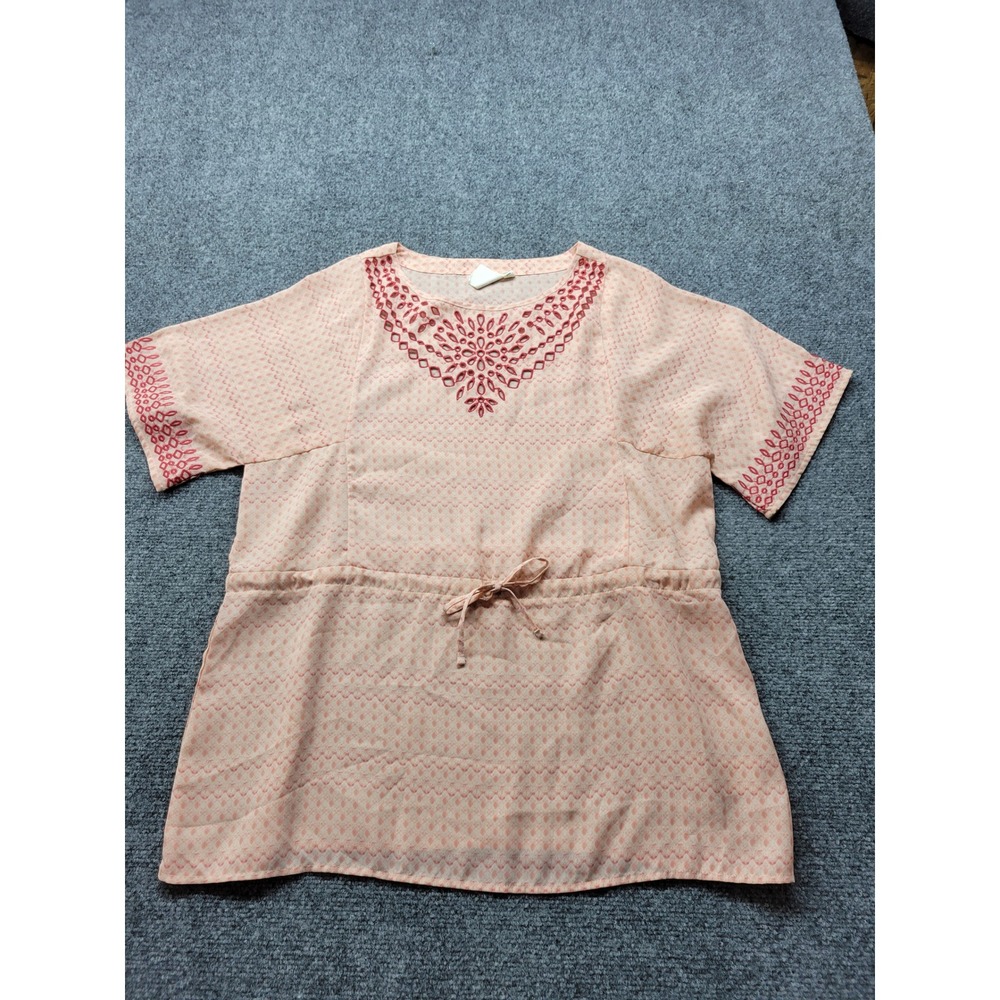 One September Anthropologie Peach Embroidered Eyelet Tunic Top XS A65381